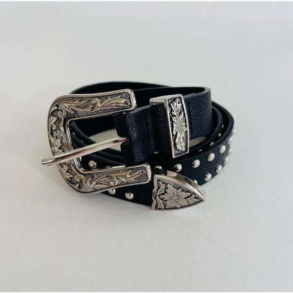 2000s Western Black Silver Studded Belt – Vintage Style, Unisex, Brand New - Picture 3 of 8